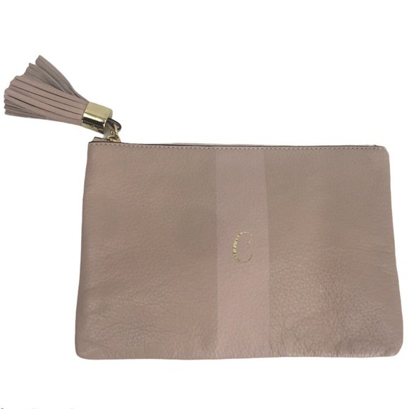 G.I.L.I. Pebble Leather Tassel Ballet Pink Pouch Clutch Bag Monogram Initial C - Picture 1 of 11